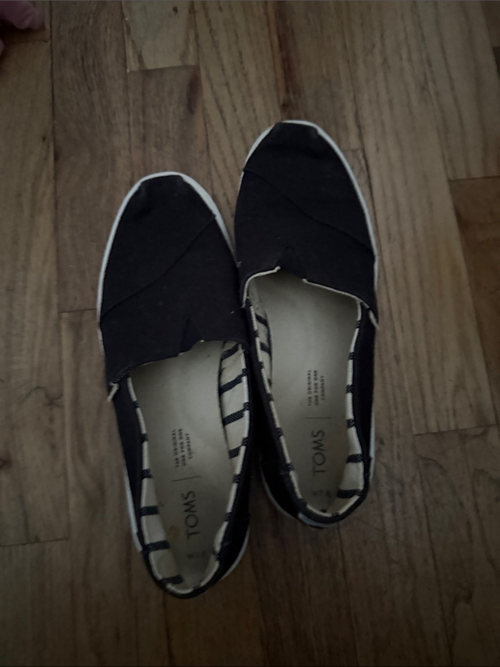 Toms Black Canvas Slip-On Flats with Striped Lining